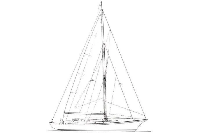 Slide: The Image of Line drawing of a 1963 Rhodes 50 sailboat, showcasing its classic design and elegant structure. - 32