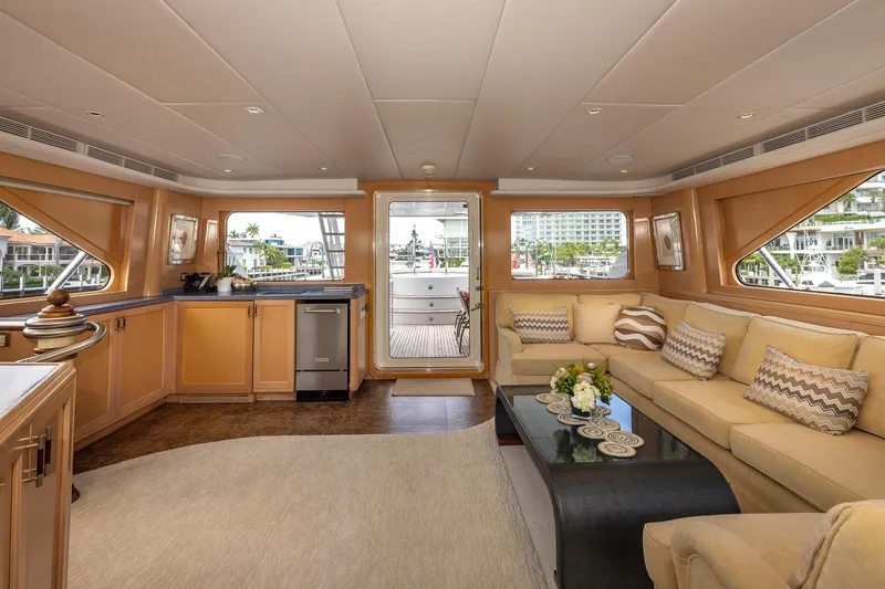 Slide: The Image of Luxurious interior of a 1998 Trinity Yachts model, featuring elegant seating and modern amenities. - 51
