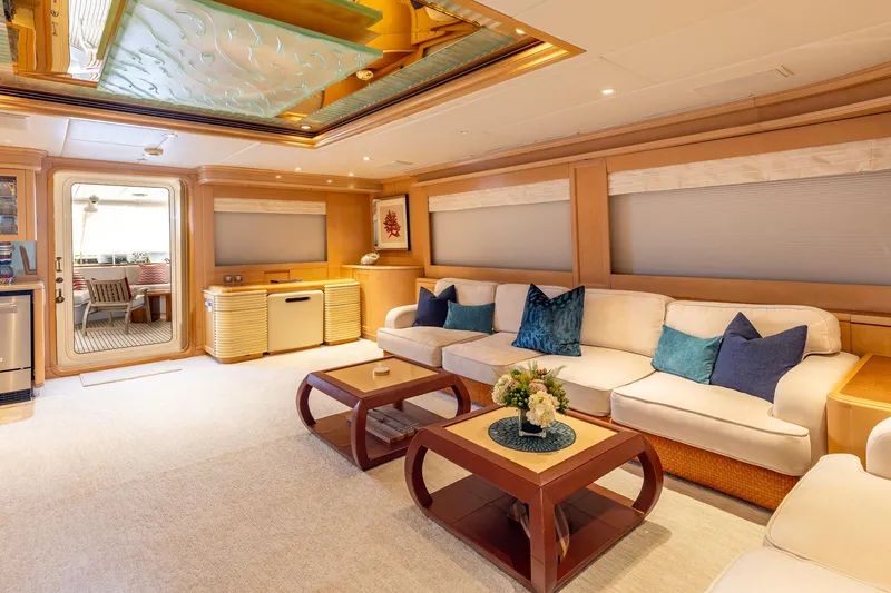 Slide: The Image of Luxurious 1998 Trinity Yachts interior with elegant seating, modern decor, and ambient lighting. - 17