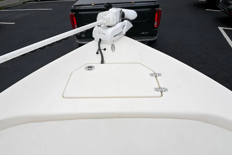 Slide: The Image of Bow of 2021 Pathfinder 2200 TRS boat with trolling motor in parking lot. - 51