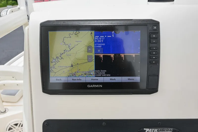 Slide: The Image of Garmin navigation display on 2021 Pathfinder 2200 TRS boat dashboard. - 32