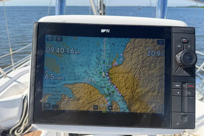Slide: The Image of Navigation display on 2007 Hunter 45 Center Cockpit sailboat, showing speed and depth. - 22