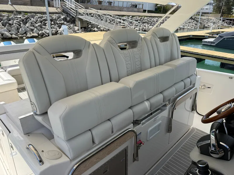 Slide: The Image of Tiara Yachts 38 LS 2024: Luxurious cockpit seating with elegant details and high-quality design. - 30