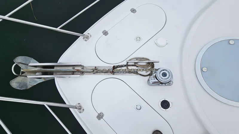 Slide: The Image of Anchor and deck of 2000 Carver 450 Voyager Pilothouse boat. - 24