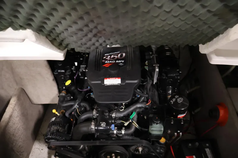 Slide: The Image of Engine compartment of a 2005 Ebbtide 2300 Sport Cuddy with MerCruiser 350 MAG MPI engine. - 33