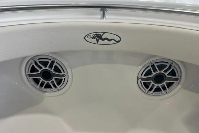 Slide: The Image of 2022 Valhalla Boatworks V-33 interior speakers with logo detail. - 9