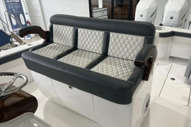 Slide: The Image of Luxurious seating on 2022 Valhalla Boatworks V-33 with quilted upholstery. - 7