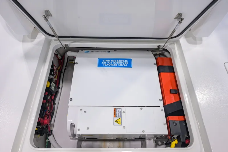 Slide: The Image of 2023 Valhalla Boatworks V-33 engine compartment with panel removal lift unit. - 51