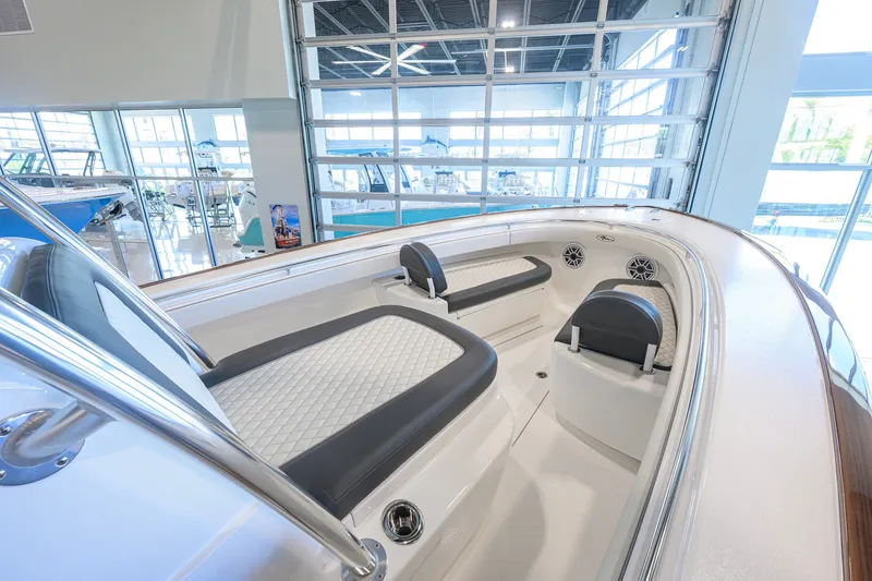 Slide: The Image of 2023 Valhalla Boatworks V-33 interior with sleek seating and modern design. - 24