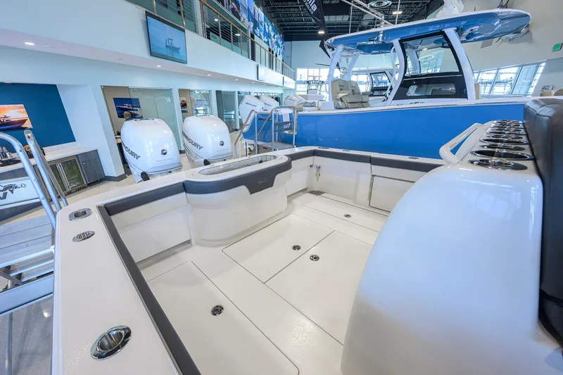 Slide: The Image of 2023 Valhalla Boatworks V-33 interior showcasing spacious deck and seating area. - 28