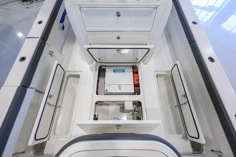 Slide: The Image of 2023 Valhalla Boatworks V-33 interior storage compartments and equipment layout. - 45