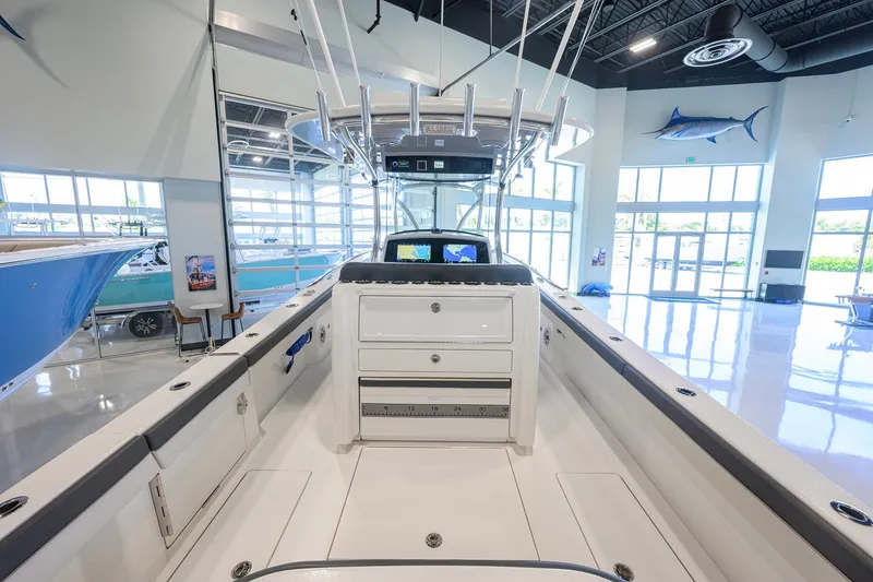 Slide: The Image of 2023 Valhalla Boatworks V-33 interior, showcasing sleek design and advanced navigation equipment. - 35