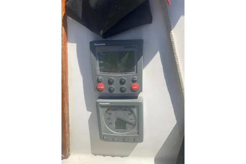 Slide: The Image of Raymarine autopilot and instrument panel on a 1979 CAL 34-III sailboat. - 8