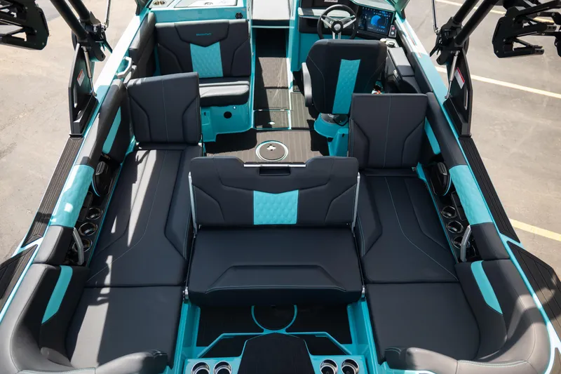 Slide: The Image of Interior of 2026 MasterCraft XT24 boat with modern seating and sleek design. - 29