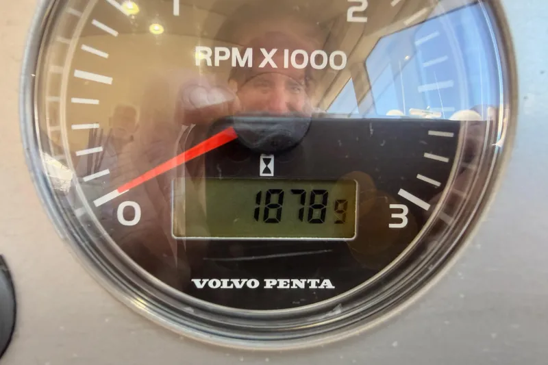 Slide: The Image of Close-up of a Volvo Penta tachometer on a 2007 Viking Princess 54 Flybridge yacht. - 105