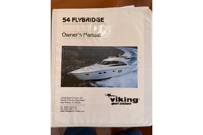 Slide: The Image of Owner's manual for 2007 Viking Princess 54 Flybridge yacht, featuring cover image of the boat. - 106