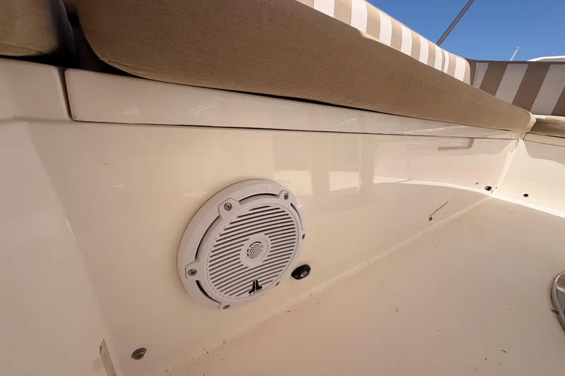 Slide: The Image of Speaker and seating area on 2007 Viking Princess 54 Flybridge yacht deck. - 83