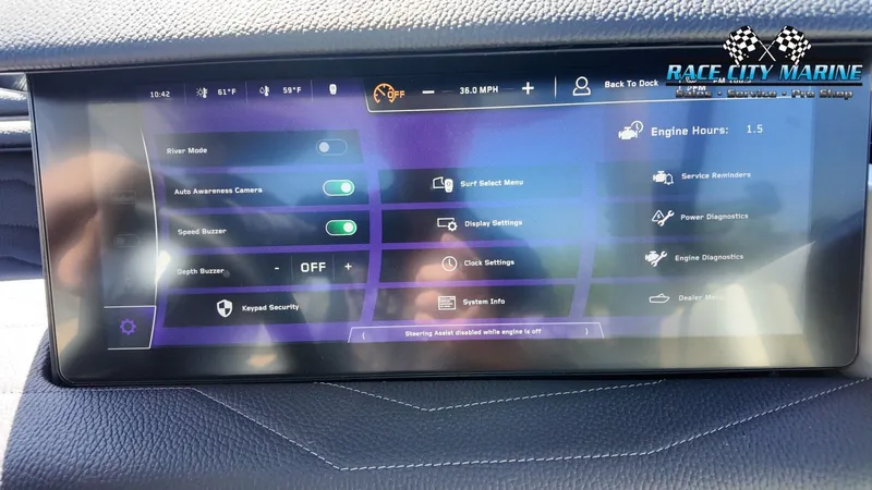 Slide: The Image of The image shows a digital dashboard with various boat settings and displays. - 27