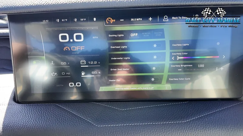 Slide: The Image of The image shows a digital dashboard with various boat settings and displays. - 28