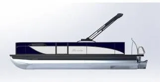 The Image of Side view of a modern pontoon boat with sleek design and a retractable canopy. - 1