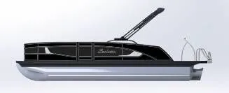 The Image of A sleek pontoon boat with a black hull and modern design, perfect for leisure activities. - 1