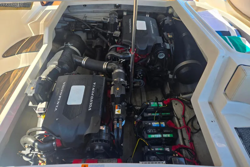 Slide: The Image of Engine compartment of a 2002 Chris-Craft Launch 28 GT I/O with Volvo Penta engines. - 15