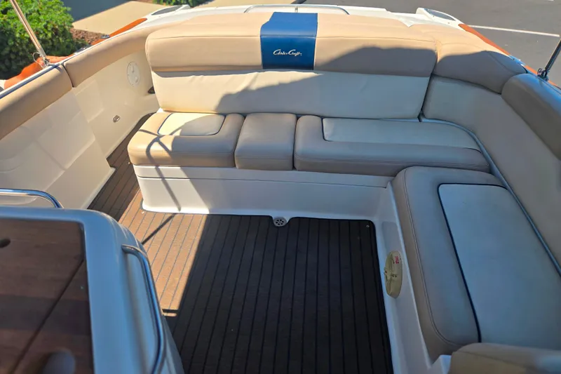 Slide: The Image of Luxurious seating on 2002 Chris-Craft Launch 28 GT I/O boat with elegant upholstery. - 22