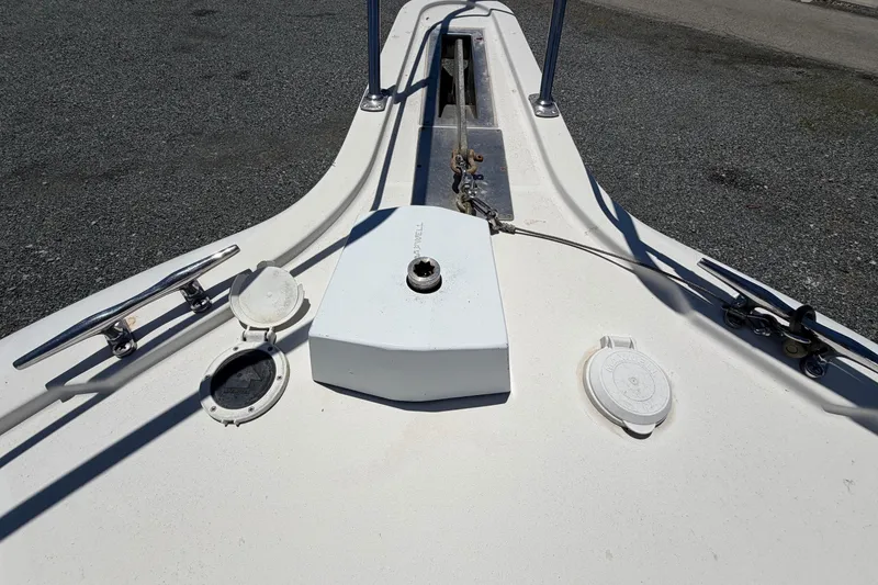 Slide: The Image of Bow deck of 1995 Carver 356 Aft Cabin Motor Yacht with anchor and fittings. - 11
