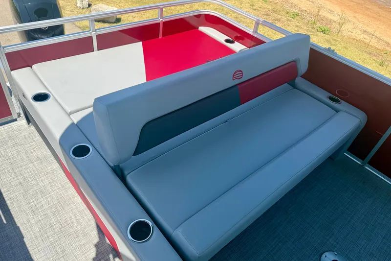 Slide: The Image of 2026 Sun Tracker Party Barge 22 RF XP3 with spacious seating and cup holders. - 13
