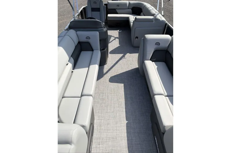 Slide: The Image of 2026 Sun Tracker Party Barge 20 DLX interior with spacious seating and modern design. - 8