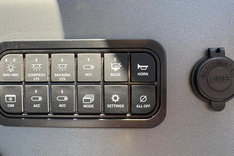 Slide: The Image of Control panel of 2026 Sun Tracker Party Barge 22 XP3 with USB port. - 18
