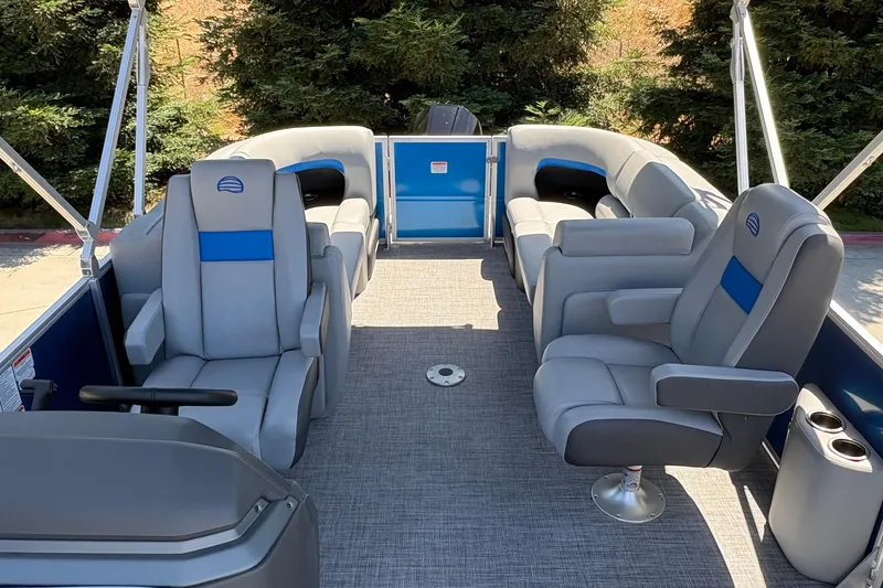 Slide: The Image of 2026 Sun Tracker Party Barge 22 XP3 interior with plush seating and modern design. - 15