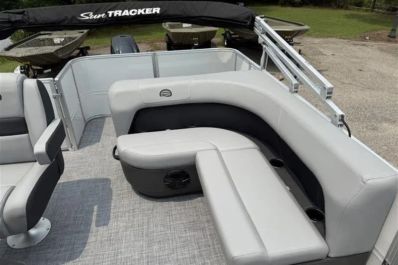 Slide: The Image of 2026 Sun Tracker Party Barge 18 DLX with comfortable seating and modern design. - 15