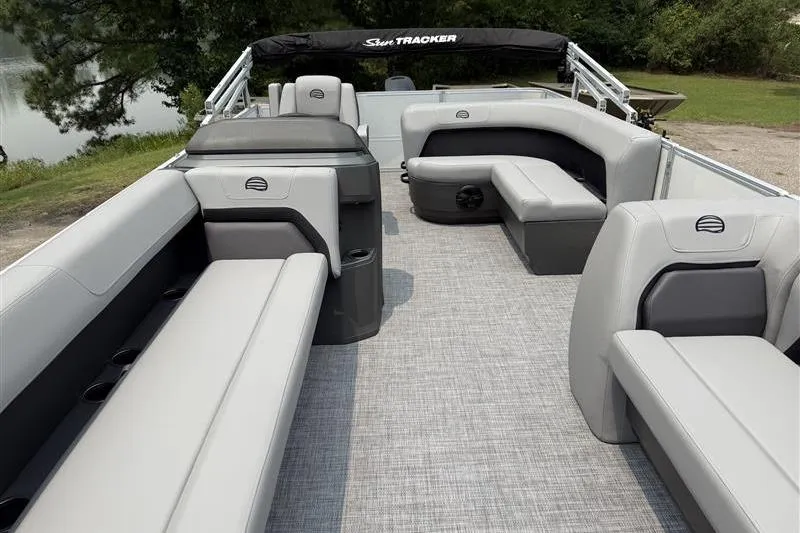 Slide: The Image of 2026 Sun Tracker Party Barge 18 DLX with spacious seating and modern design. - 8