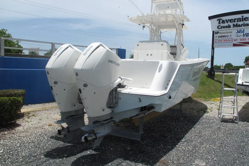 Slide: The Image of 2022 SeaVee 322Z boat with twin Mercury outboard engines at Tavernier Creek Marina. - 8