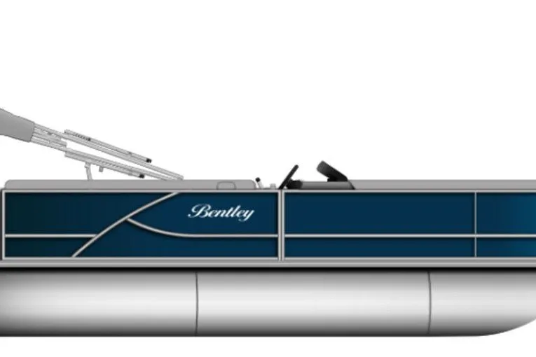The Image of 2026 Bentley Pontoons LE 180 CR, sleek blue design, side view. - 2