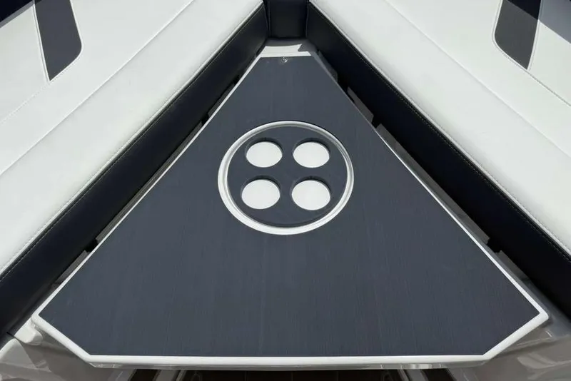 Slide: The Image of Luxury seating area on 2026 Monterey Elite 30 OB boat with stylish design. - 46