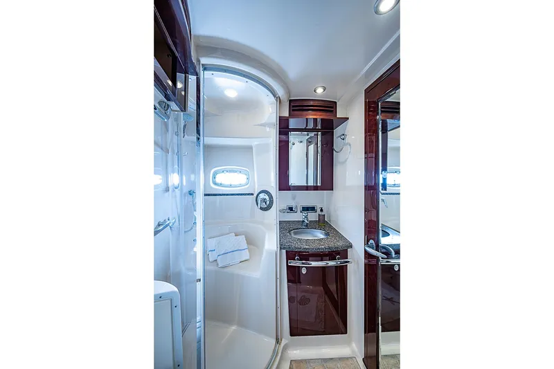 Slide: The Image of Luxurious bathroom in 2008 Sea Ray 60 Sundancer yacht with modern fixtures and elegant design. - 50