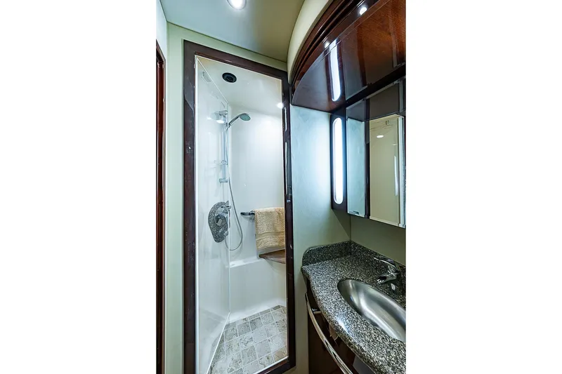 Slide: The Image of Luxurious bathroom in 2008 Sea Ray 60 Sundancer yacht with modern shower and sleek sink. - 53