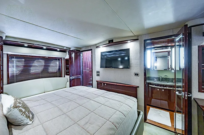 Slide: The Image of Luxurious bedroom interior of 2008 Sea Ray 60 Sundancer yacht with ensuite bathroom. - 40