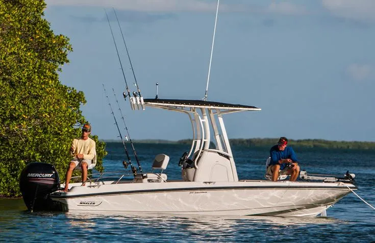 Slide: The Image of Manufacturer Provided Image: 2014 Boston Whaler 210 Dauntless boat with two people fishing on calm water. - 26