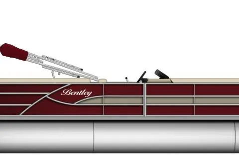 The Image of 2026 Bentley Pontoons Legacy 220 Navigator, side view, featuring sleek maroon and silver design. - 1