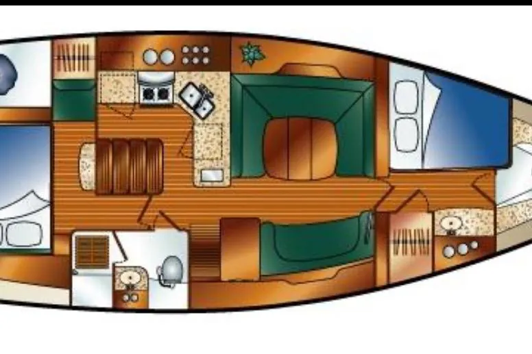Slide: The Image of Floor plan of a 2007 Hunter 41 Deck Salon sailboat interior layout. - 34