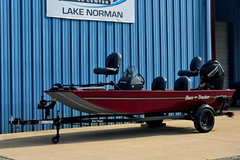 The Image of 2026 Tracker Bass Tracker Classic XL boat on trailer at Lake Norman. - 2