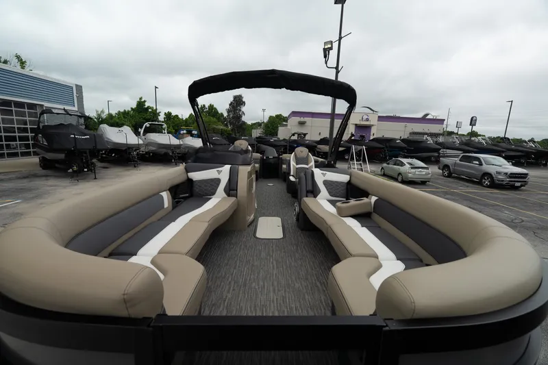 Slide: The Image of Luxurious 2026 Viaggio Diamante U 26 pontoon boat with spacious seating and modern design. - 13