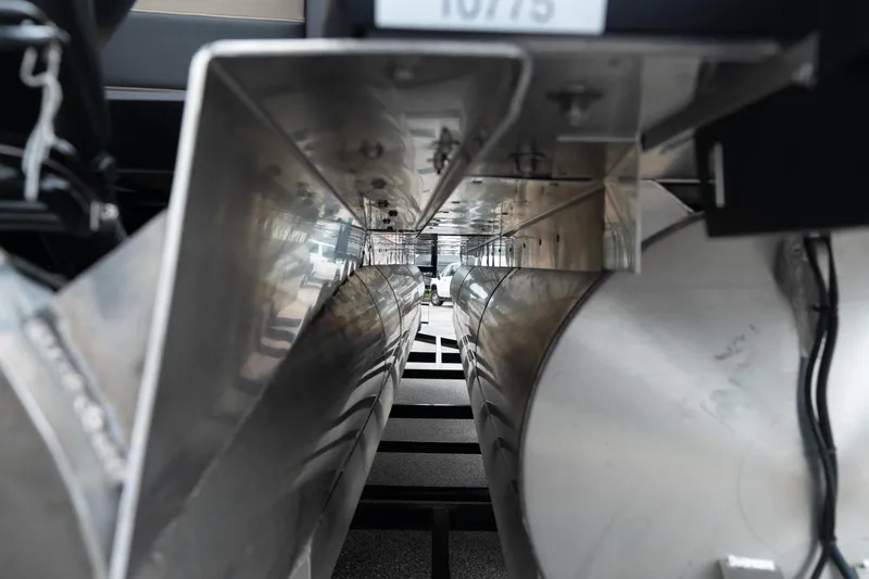 Slide: The Image of Close-up of Viaggio Diamante U 26 pontoon structure, showcasing sleek metallic design, 2026 model. - 7
