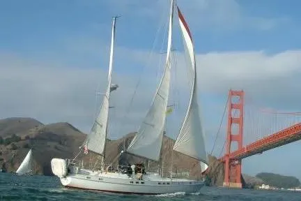 The Image of 1977 Morgan Out Island 51 sailboat near Golden Gate Bridge, San Francisco. - 1