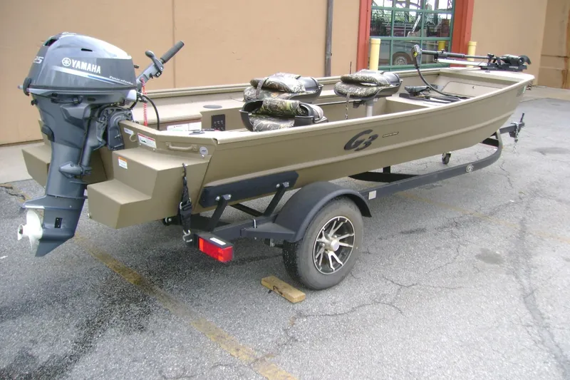 Slide: The Image of 2023 G3 1652 DK boat on trailer with Yamaha outboard motor. - 4