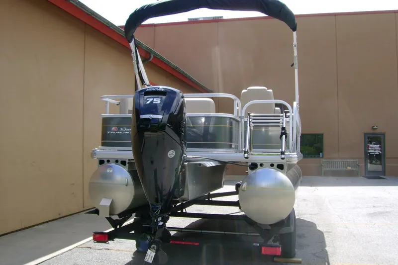 Slide: The Image of 2025 Sun Tracker Party Barge 18 DLX pontoon boat with Mercury 75 engine. - 4