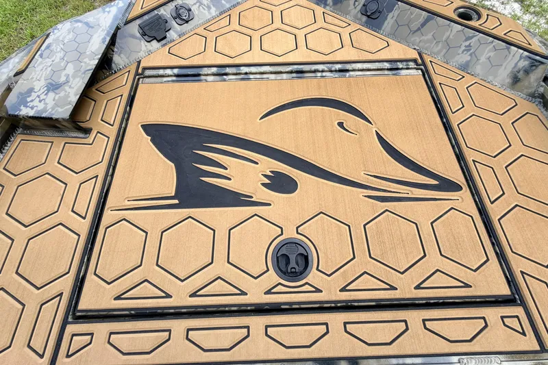 Slide: The Image of Prodigy 1854 boat deck with duck design and hexagonal pattern, 2024 model. - 72